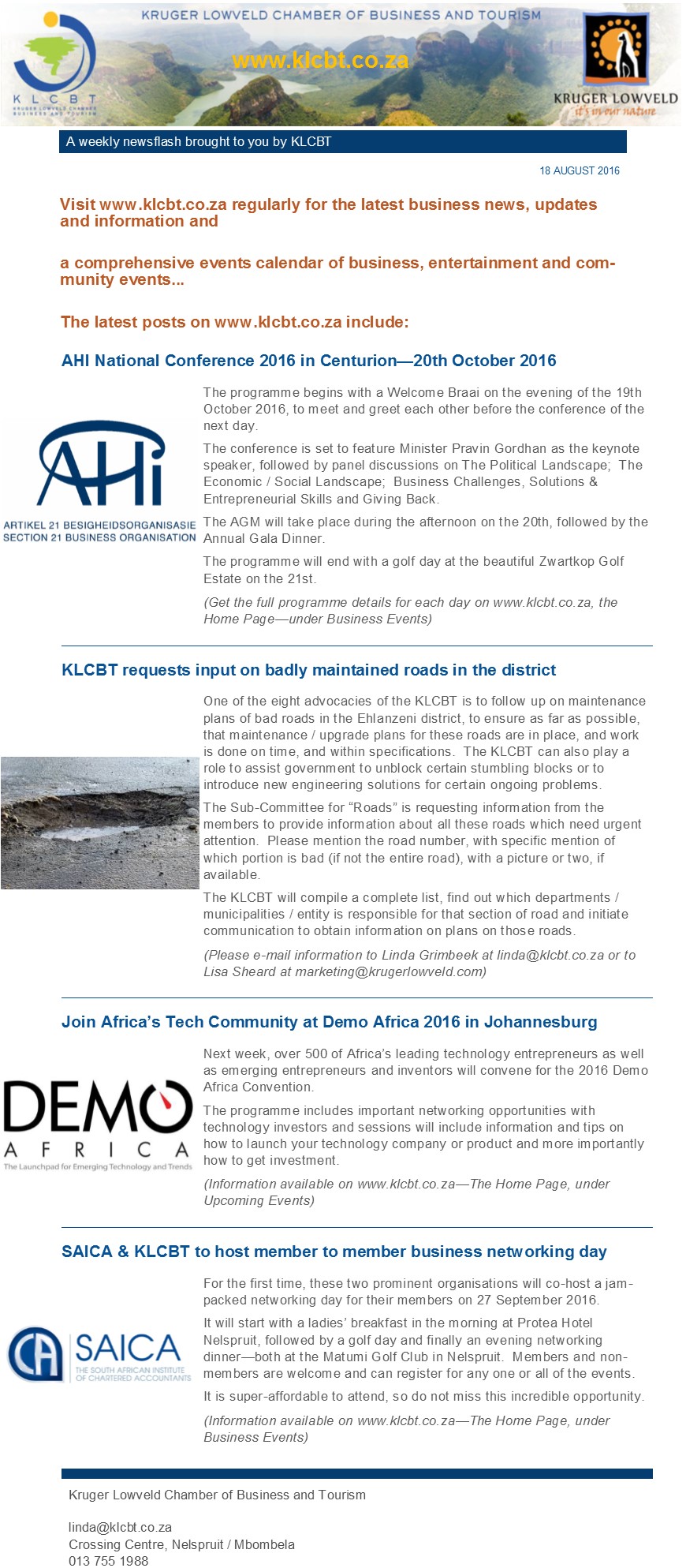 KLCBT Newsflash - 18 August 2016