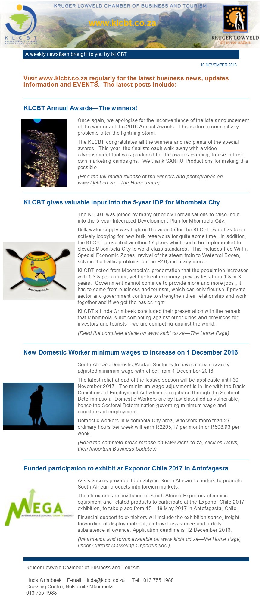 KLCBT Newsflash - 10 November 2016