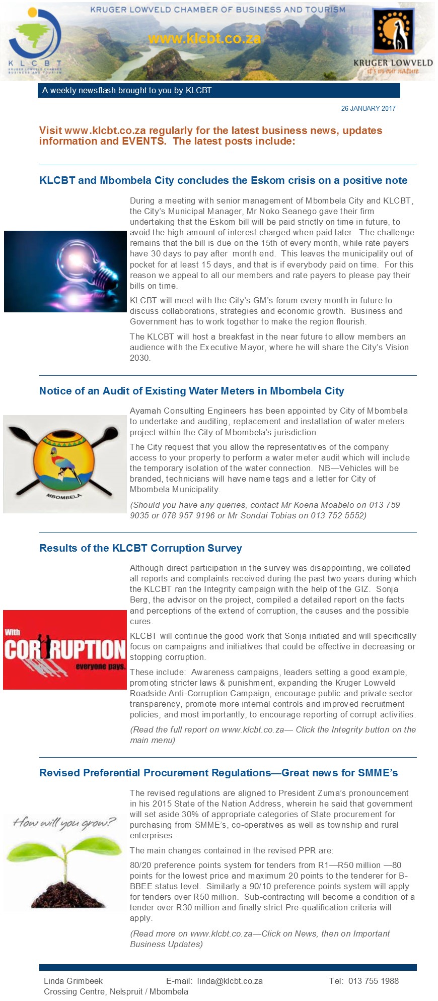 KLCBT Newsflash - 26 January 2017