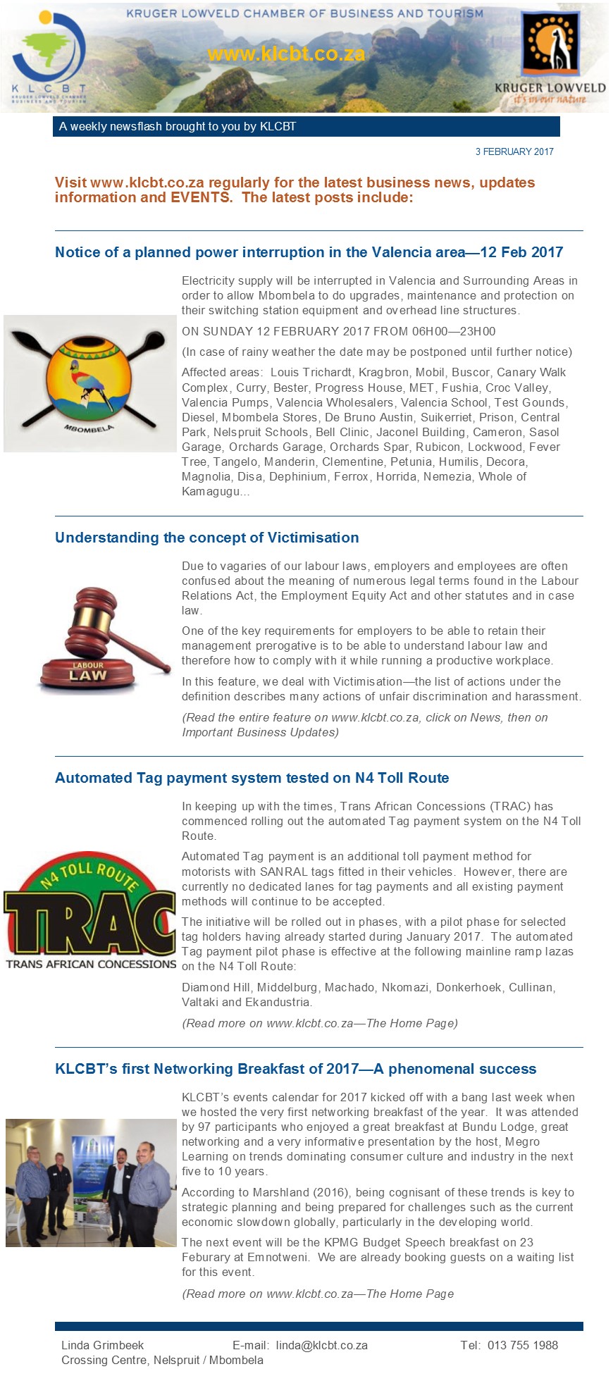 KLCBT Newsflash - 3 February 2017