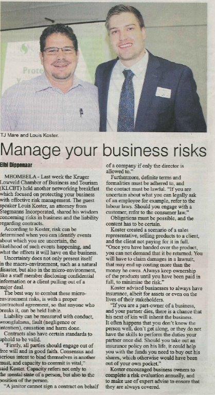 Manage your Business risks - Lowvelder 9 June 2017 Jpeg